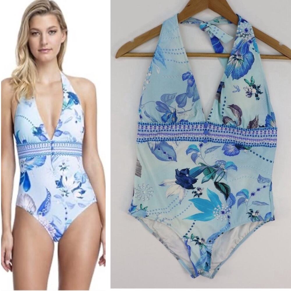 Gottex Collection Paradise Blue Halter V-Neck One 14